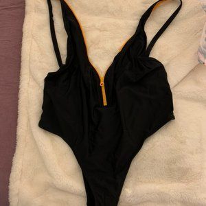Black and yellow Zip Front One Piece Swimsuit